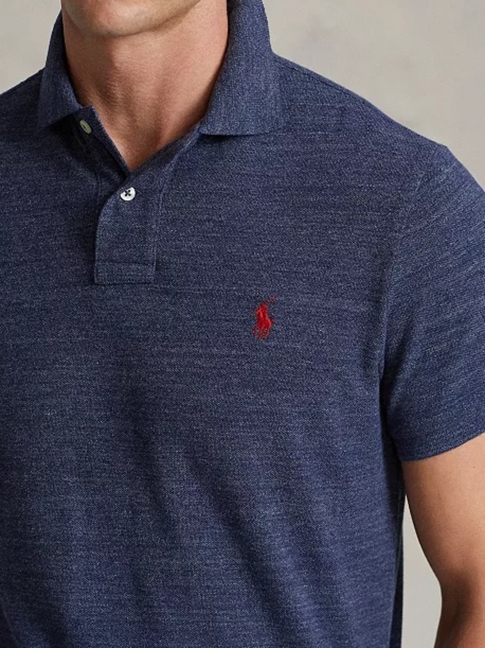 Polo by Ralph Lauren Navy Heather Short Sleeve Polo with Red Logo - Picture 6 of 6